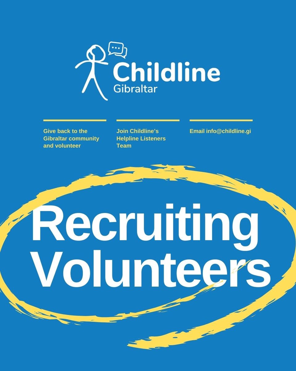 📣Do you want to be part of a well-supported team?
👉Join Childline as a Helpline Listener
ow.ly/Fv3g50VQP5R

#Gibraltar #ChildrensMentalHealth #MentalHealthAwareness Week #Safeguarding #Helpline #Charity #Volunteer#Support #Wellbeing