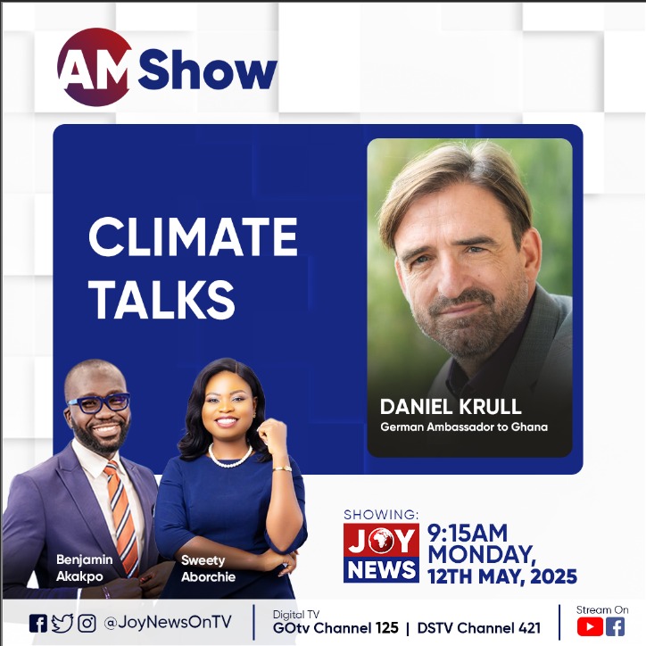 GermanAmbGhana's tweet image. I am live on @JoyNewsOnTV this morning to discuss the second edition of #ClimateTalks, focusing on Ghana’s green transition and its updated Nationally Determined Contributions.

Join the conversation!
#germanembassyaccra