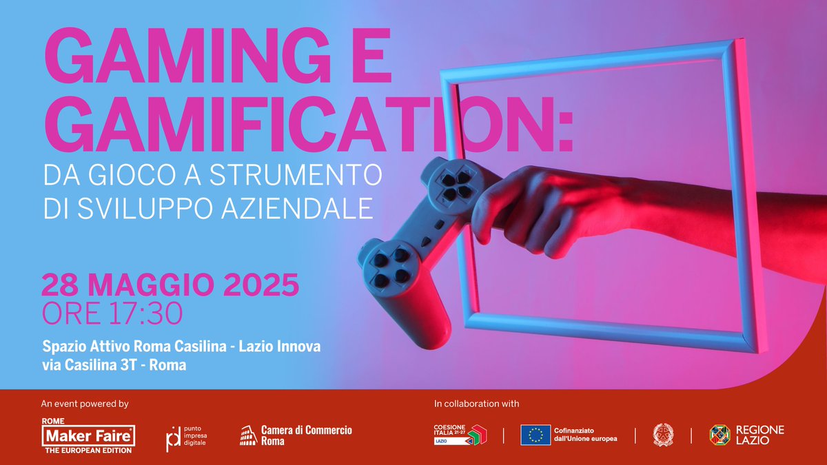 🕹Il #gaming? Molto più di un gioco: un vero strumento per far crescere la tua #impresa e la tua #startup!
Il 28 maggio alle 17.30 scopri tutte le potenzialità della #gamification con un team di esperti di settore:
🗣Marco Vigelini, Maker Camp
🗣Diego Ricchiuti, AIV – Accademia