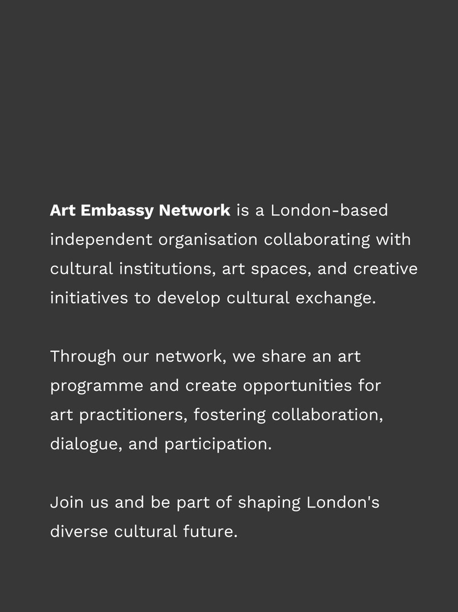 artembassynet's tweet photo. We‘re an independent organisation working at the intersection of culture, diplomacy, and contemporary art. In partnership with embassies’ cultural sections, artists, curators, and creative spaces, we support innovative projects that bring people, ideas, and places together. https://t.co/lOGI6EMr7k