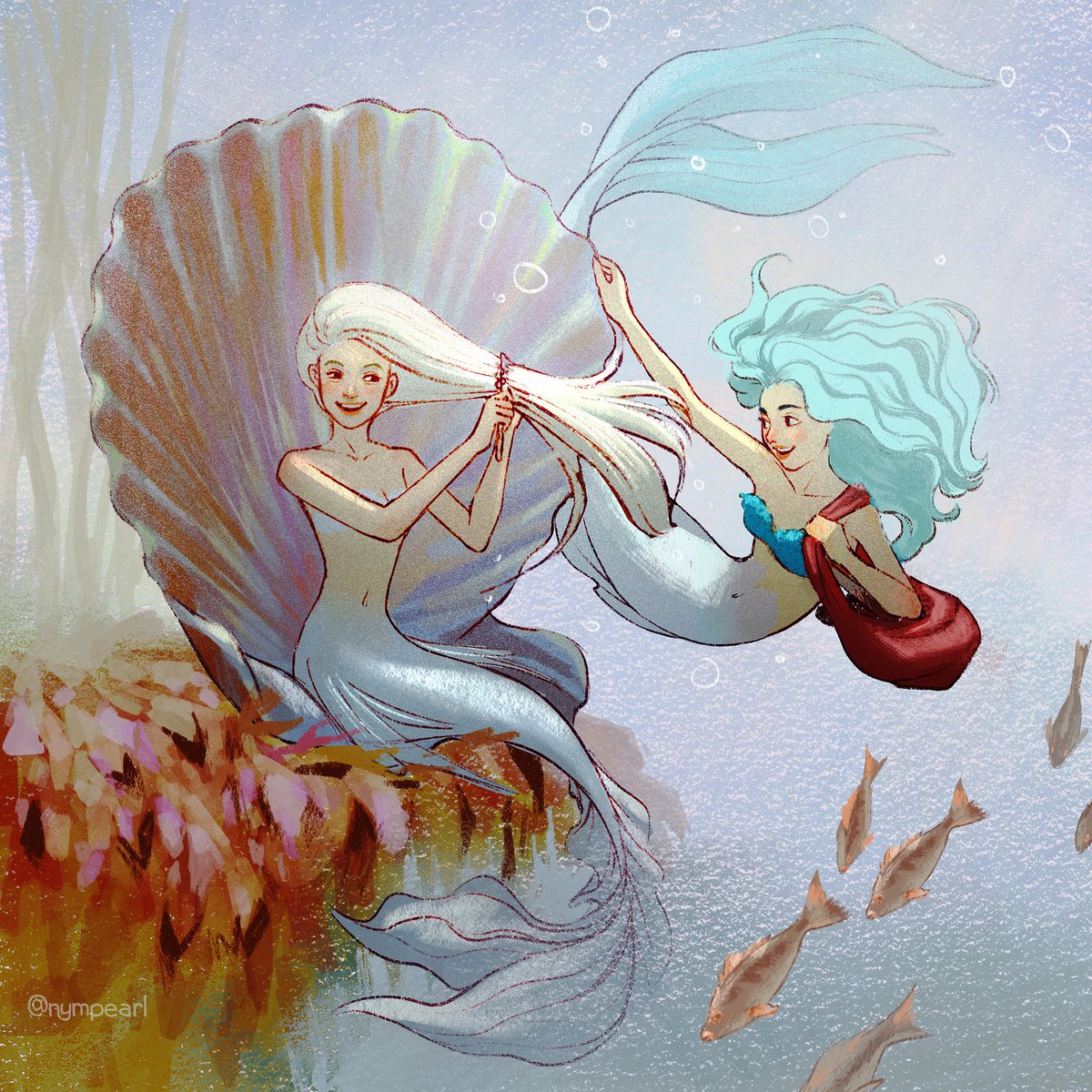 nympearl's tweet image. Girls talk in the morning 🫧☀️ #mermay2025