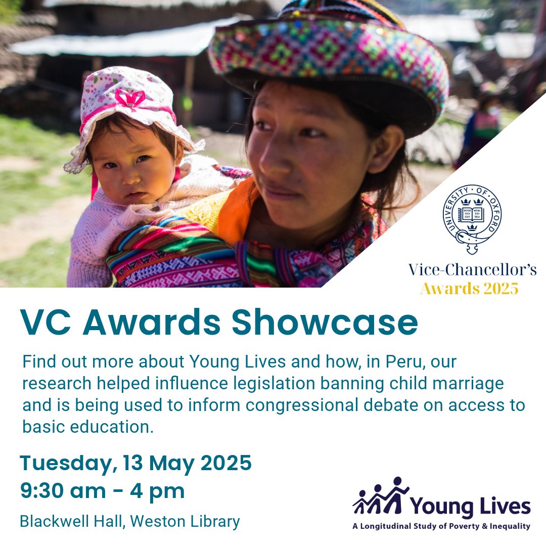 Young Lives (@yloxford) on Twitter photo Join us at the <a href="/UniofOxford/">University of Oxford</a> VC Awards Showcase!
Find out more about our nomination in the Research Engagement category & explore some of the amazing work being done in Oxford!
🗓️ Tues, 13 May 2025
🕘 9:30 am – 4 pm
📍 Blackwell Hall, Weston Library, Oxford
ox.ac.uk/event/vice-cha… Join us at the <a href="/UniofOxford/">University of Oxford</a> VC Awards Showcase!
Find out more about our nomination in the Research Engagement category & explore some of the amazing work being done in Oxford!
🗓️ Tues, 13 May 2025
🕘 9:30 am – 4 pm
📍 Blackwell Hall, Weston Library, Oxford
ox.ac.uk/event/vice-cha…