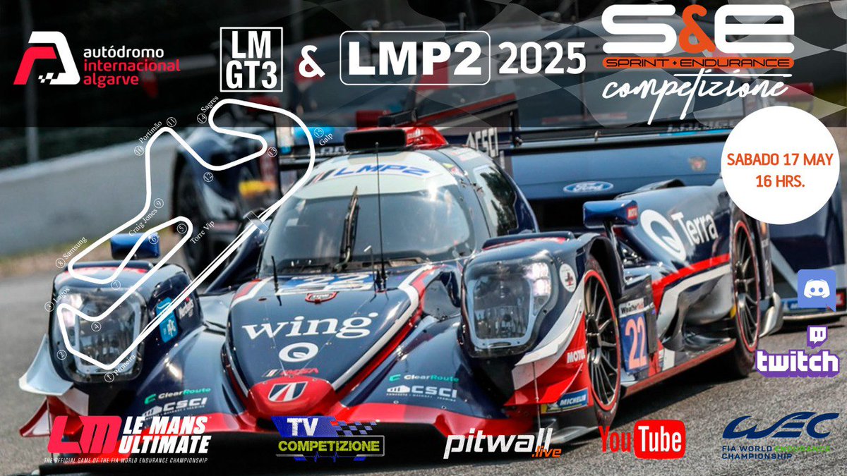SyECompetizione (@scompetizione) on Twitter photo En <a href="/SCompetizione/">SyECompetizione</a> nos lanzamos a probar <a href="/LeMansUltimate/">Le Mans Ultimate</a>
Este sábado 17 de Mayo a las 16h peninsular nos iremos al circuito de Portimao Autodoromo de Algarve
2,4h para disfrutar con los LMP2 y LMGT3
Inscripciones en Simgrid.
thesimgrid.com/championships/…
Te lo vas a perder ? En <a href="/SCompetizione/">SyECompetizione</a> nos lanzamos a probar <a href="/LeMansUltimate/">Le Mans Ultimate</a>
Este sábado 17 de Mayo a las 16h peninsular nos iremos al circuito de Portimao Autodoromo de Algarve
2,4h para disfrutar con los LMP2 y LMGT3
Inscripciones en Simgrid.
thesimgrid.com/championships/…
Te lo vas a perder ?