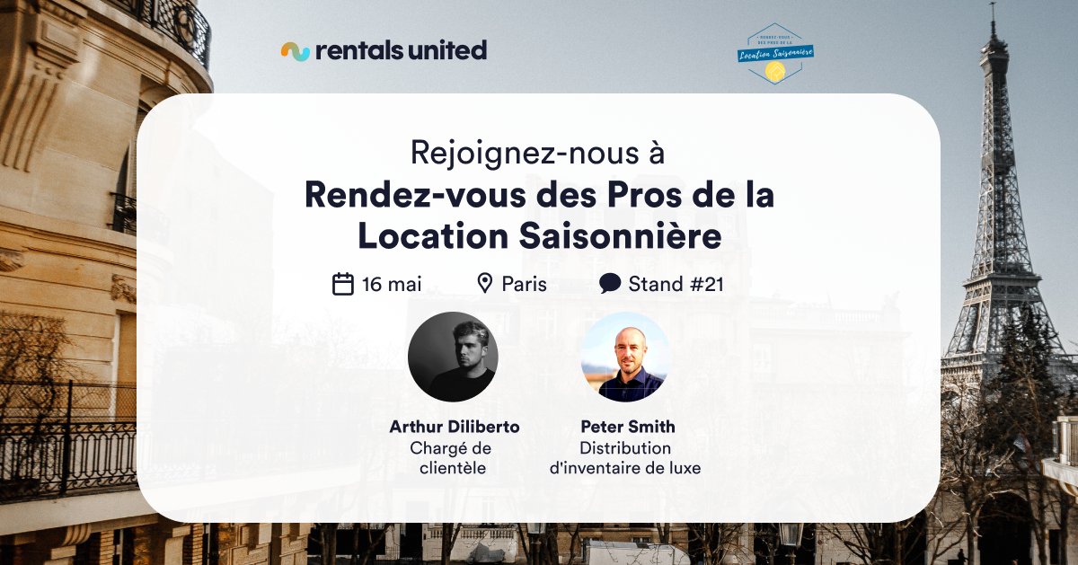 ⏳ Just a few more days until #RDVParis!
📍 Meet Rentals United at Stand 21
🗓️ May 16 | Paris
🤝 Book a meeting: bit.ly/3YFa1Hd

Let’s talk vacation rental growth!

#VacationRentals #STRgrowth