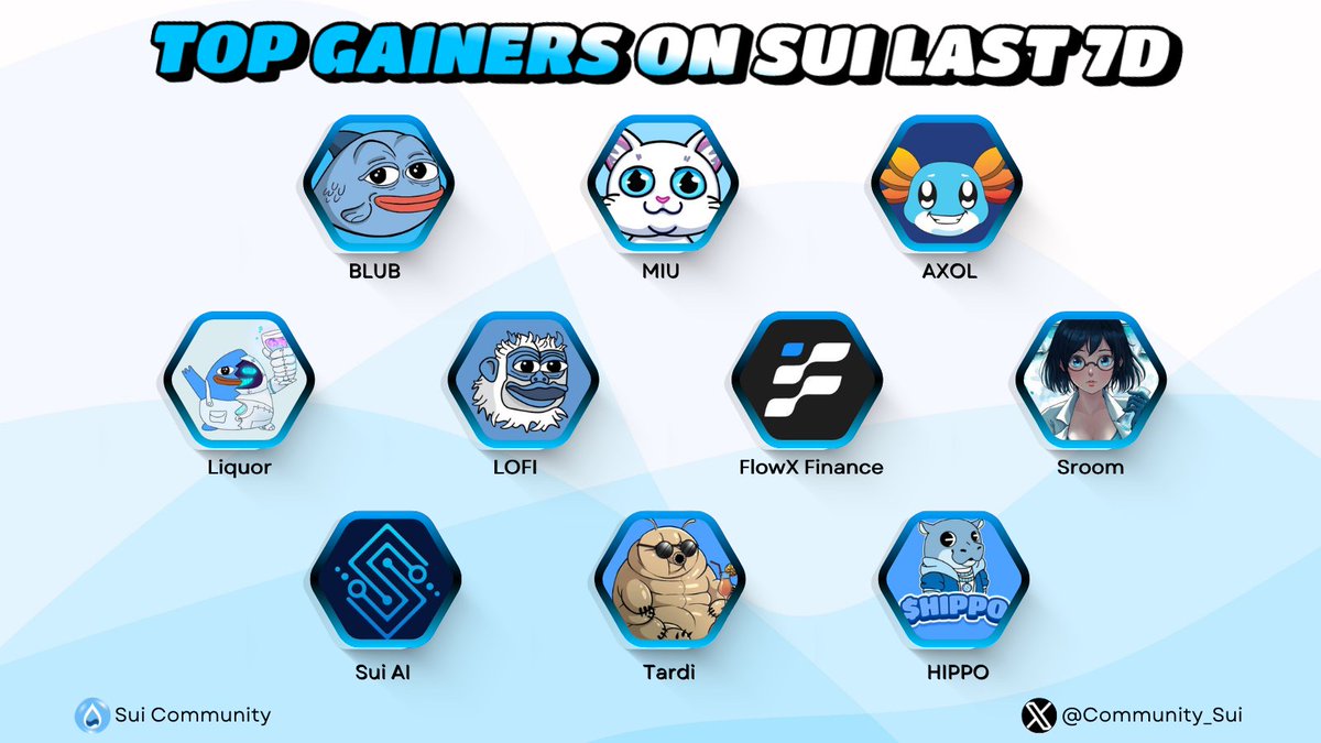 TOP GAINERS ON SUI LAST 7D 🌊

There are positive signals from the USA and China tariffs, market recovery, $BTC comeback $105K 😜

Now, if you read this tweet, focus on the Sui ecosystem, look for opportunities. 

The most prominent gainers' projects in the last 7D! 👇

Like &amp; RT