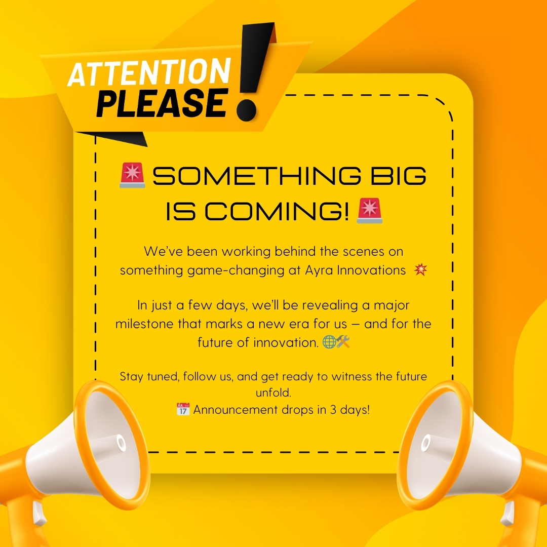 AyraInnovations's tweet image. #AyraInnovations #BigReveal #SomethingMassive #InnovationUnleashed #FutureStartsHere #DroneRevolution #StartupIndia #GameChangerLoading