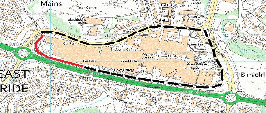 Road closure: Rothesay Street, East Kilbride is closed between Cornwall Street and the exit point from the Plaza car park from 7pm on Thursday 15 May to 5am on Monday 19 May for drainage survey in connection with the redevelopment of Centre West.
