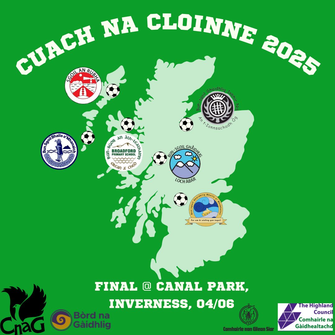 🏆⚽SGIOBAIDHEAN CUAIRT DEIREANNACH CUACH NA CLOINNE 2025⚽🏆

⚽ Sgoil an Rubha
⚽ Sgoil Bhaile a' Mhanaich
⚽ Bun-Sgoil Ghàidhlig Loch Abar
⚽ Bun-sgoil an Ath Leathainn
⚽ Bun-sgoil Ghàidhlig Inbhir Nis
⚽ Bun-sgoil Ghàidhlig Bhaile a' Ghobhainn