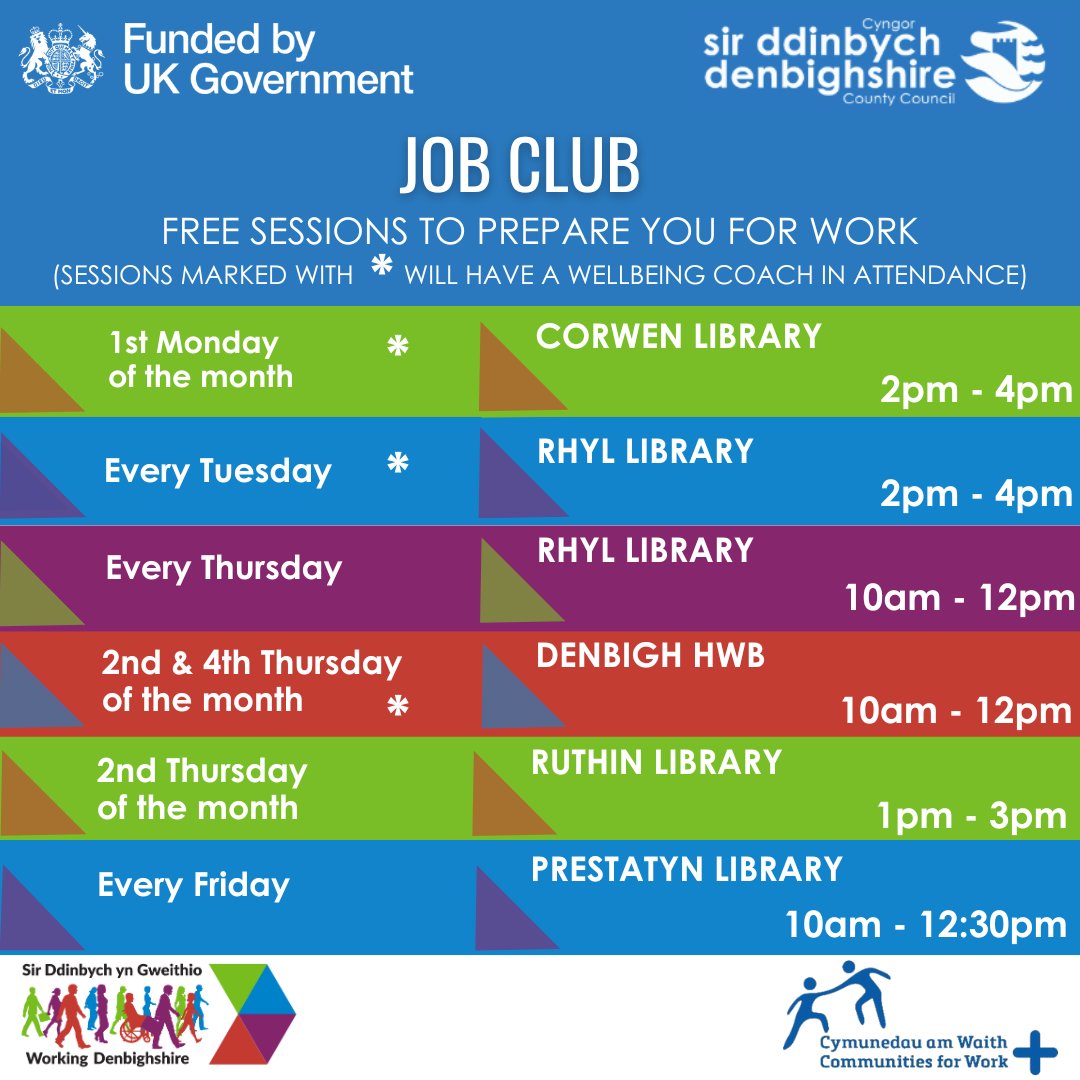 Working Denbighshire / Sir Ddinbych yn Gweithio (@wrkdenbighshire) on Twitter photo TOMORROW WE ARE IN RHYL LIBRARY!🎉
Our support staff have organised weekly Recruitment & Skills Workshops to help you with:
📝CV Writing
💻Job Searches and Applications
📚Online Training
💡Personal Statements TOMORROW WE ARE IN RHYL LIBRARY!🎉
Our support staff have organised weekly Recruitment & Skills Workshops to help you with:
📝CV Writing
💻Job Searches and Applications
📚Online Training
💡Personal Statements