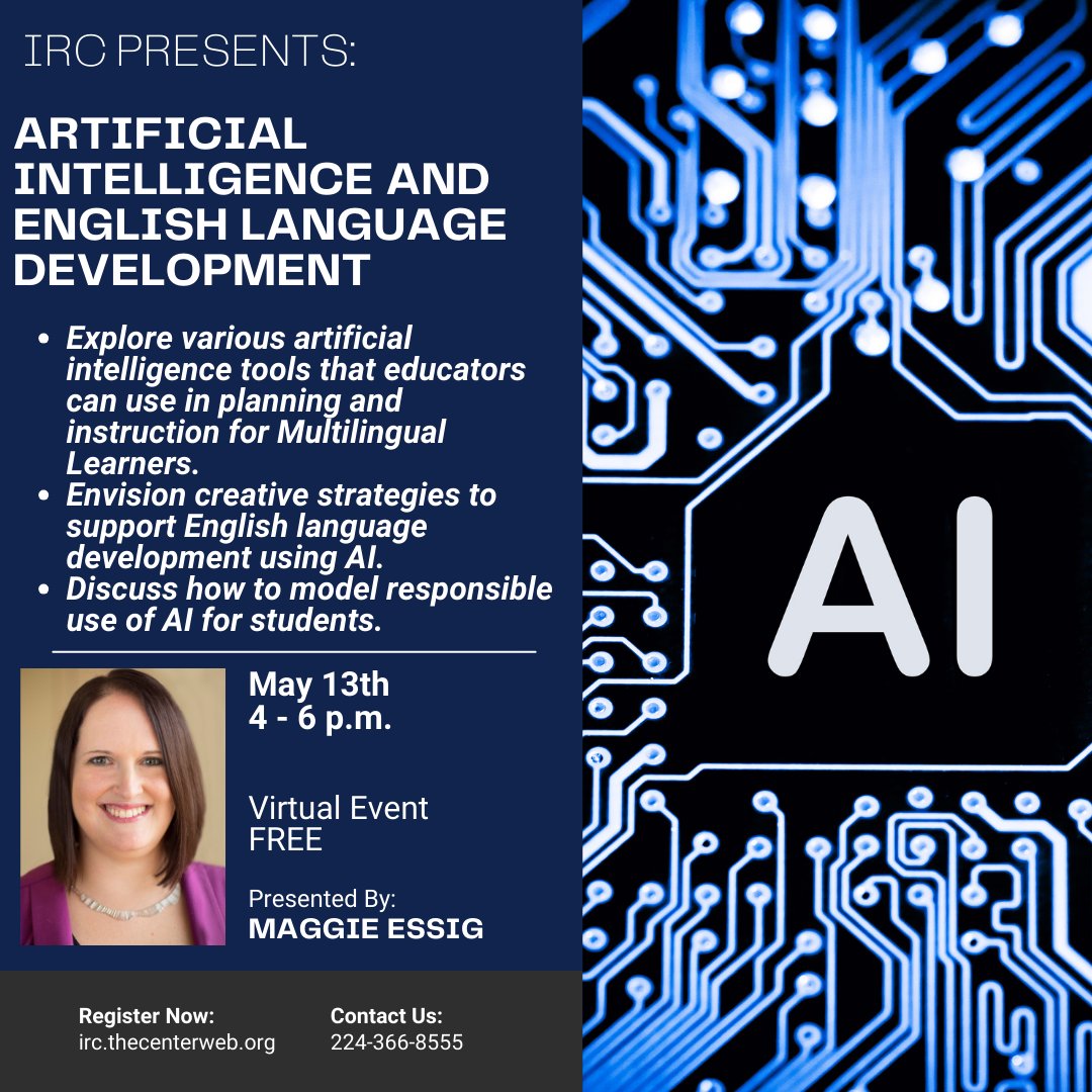 Tomorrow! Join Maggie Essig for a deep dive exploring the use of AI in the classroom and how it can be best utilized responsibly for planning and instruction for multilingual learners.