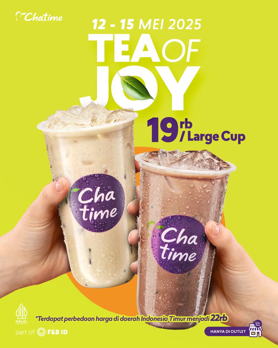 katalogpromosi's tweet image. 🧋💜 TEA OF JOY is here, Chatimers! 💜🧋
Cuma 12–15 Mei 2025, dua menu andalan Chatime lagi diskon jadi Rp19.000 aja!

✨ Chatime Milk Tea Large (dari 27K)
🍫 Hazelnut Chocolate Milk Tea Large (dari 30K)

Cek detailnya di sini 👉 katalogpromosi.com/promo-chatime-…

#ChatimePromo #TeaOfJoy