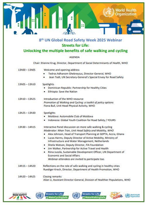 Road Safety Alliance (@roadsafetyngos) on Twitter photo Kick off <a href="/UNGRSW/">UN Road Safety Week</a> with <a href="/WHO/">World Health Organization (WHO)</a> webinar âStreets for Lifeâ and the launch of new guidance: Promoting Walking and Cycling. Discover evidence-based actions to promote inclusive and accessible environments that enable safer walking and cycling.
Register now! who.zoom.us/webinar/regist⊠Kick off <a href="/UNGRSW/">UN Road Safety Week</a> with <a href="/WHO/">World Health Organization (WHO)</a> webinar âStreets for Lifeâ and the launch of new guidance: Promoting Walking and Cycling. Discover evidence-based actions to promote inclusive and accessible environments that enable safer walking and cycling.
Register now! who.zoom.us/webinar/registâŠ