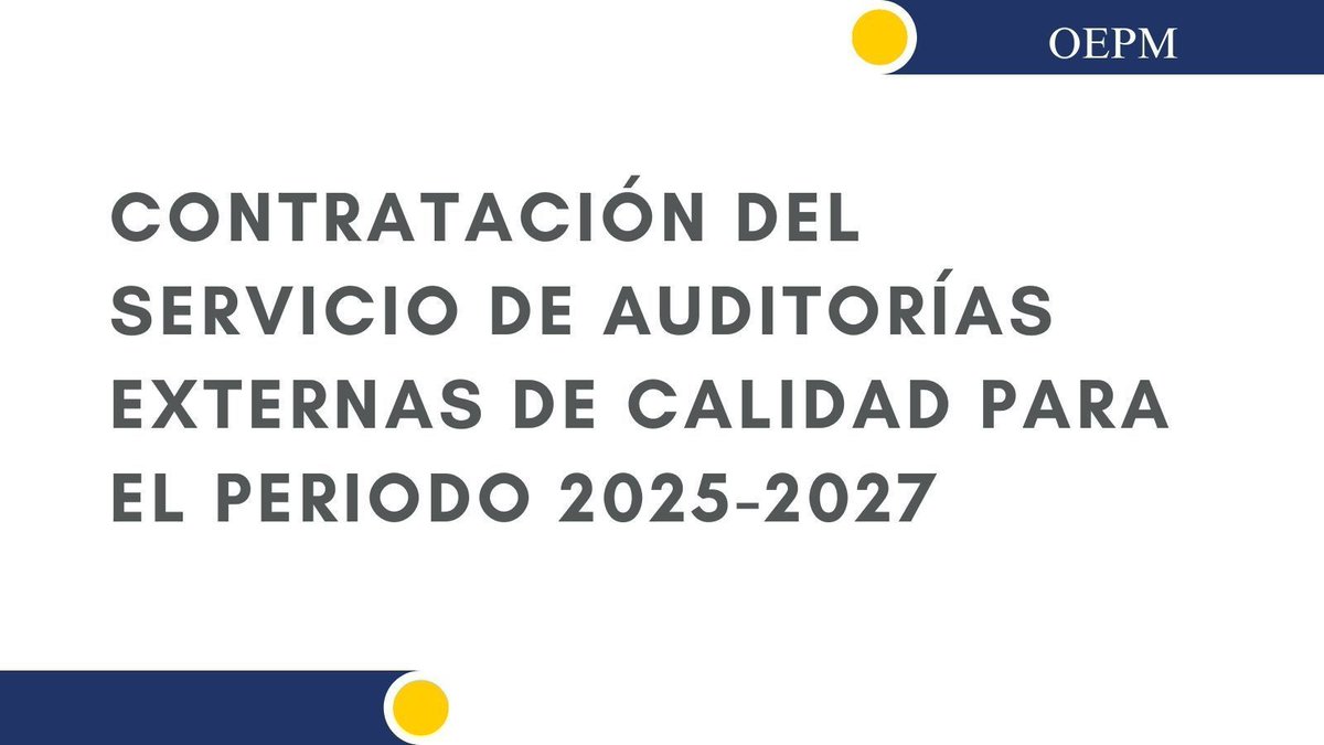 Hasta el 16 de mayo a las 14:00h. se pueden presentar ofertas en el proceso de licitación de contratación del servicio de auditorías externas de calidad para el periodo 2025-2027.
Más información: oepm.es/es/sobre-OEPM/…