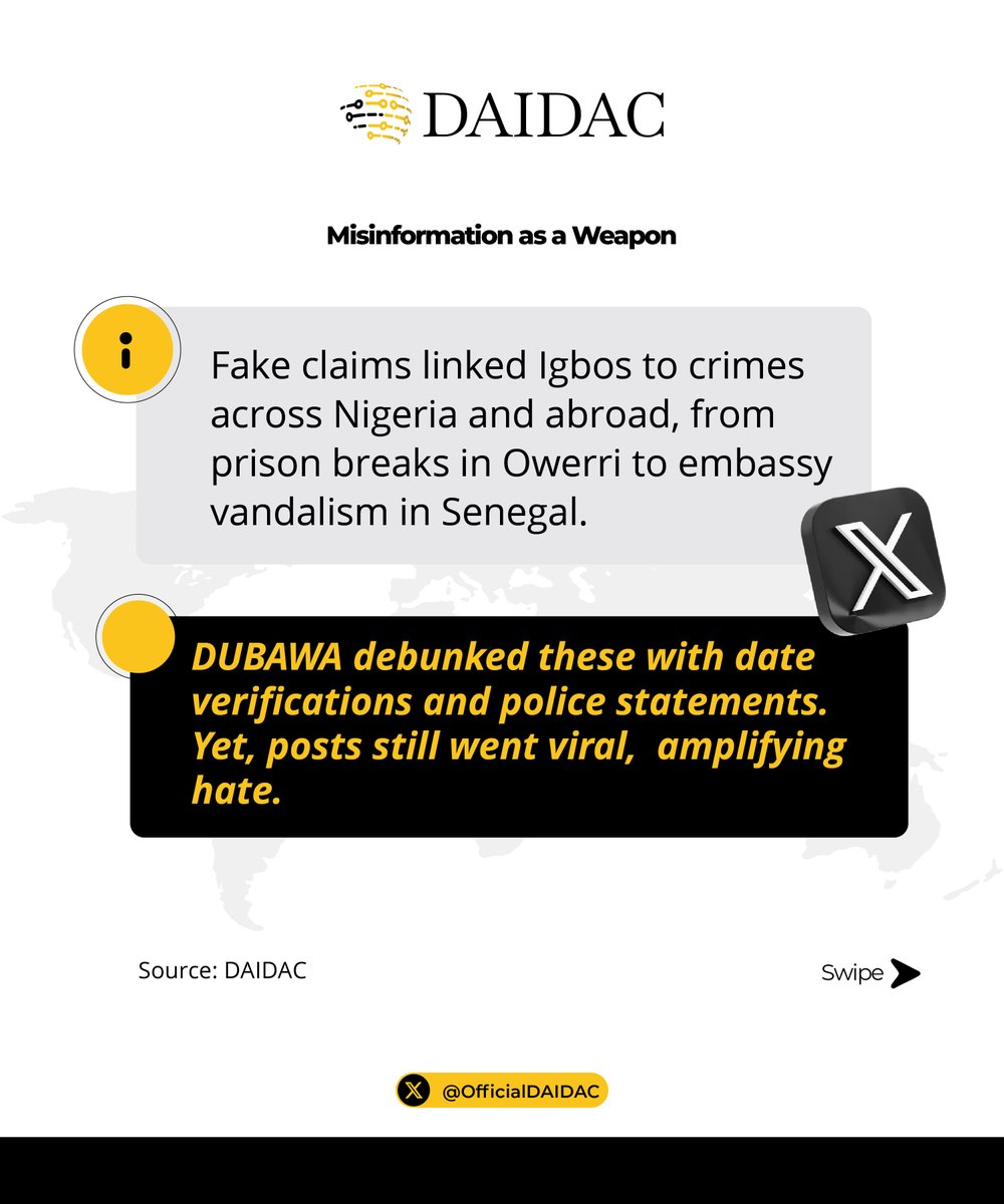 OfficialDAIDAC's tweet image. A viral post claimed that only two traditional rulers met Tinubu ahead of #EndBadGovernance protests. @DubawaFacts investigation shows otherwise, revealing a troubling trend of X accounts fueling disinformation against Nigeria’s Igbo tribe.
Learn more: bit.ly/4jInyWI