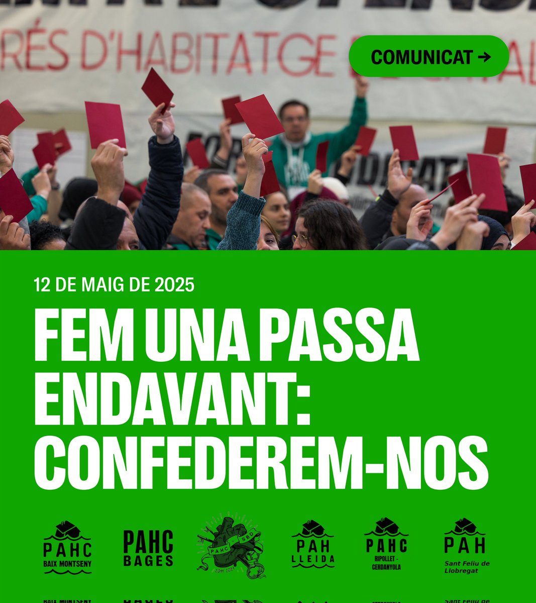 PAHCRipollet_Ce's tweet photo. 📣 Les PAHs de Sabadell, Lleida, Bages, Sant Feliu, Cerdanyola-Ripollet i Baix Montseny fem pública la nostra adhesió a la COSHAC!

✊ Superem la fragmentació: és hora d’articular-nos amb la resta del moviment per l'habitatge. Especuladors i rendistes, tremoleu! https://t.co/FNE1LjqCM8