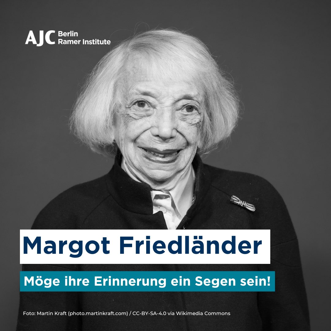 "Seid Menschen!" 
 
Das hat die Shoa-Überlebende Margot Friedländer immer wieder gefordert. Ihr unermüdliches Engagement gegen das Vergessen und für die Menschlichkeit machen sie unvergessen. Sie hinterlässt eine Leerstelle, die nicht zu füllen ist. Baruch Dayan HaEmet!