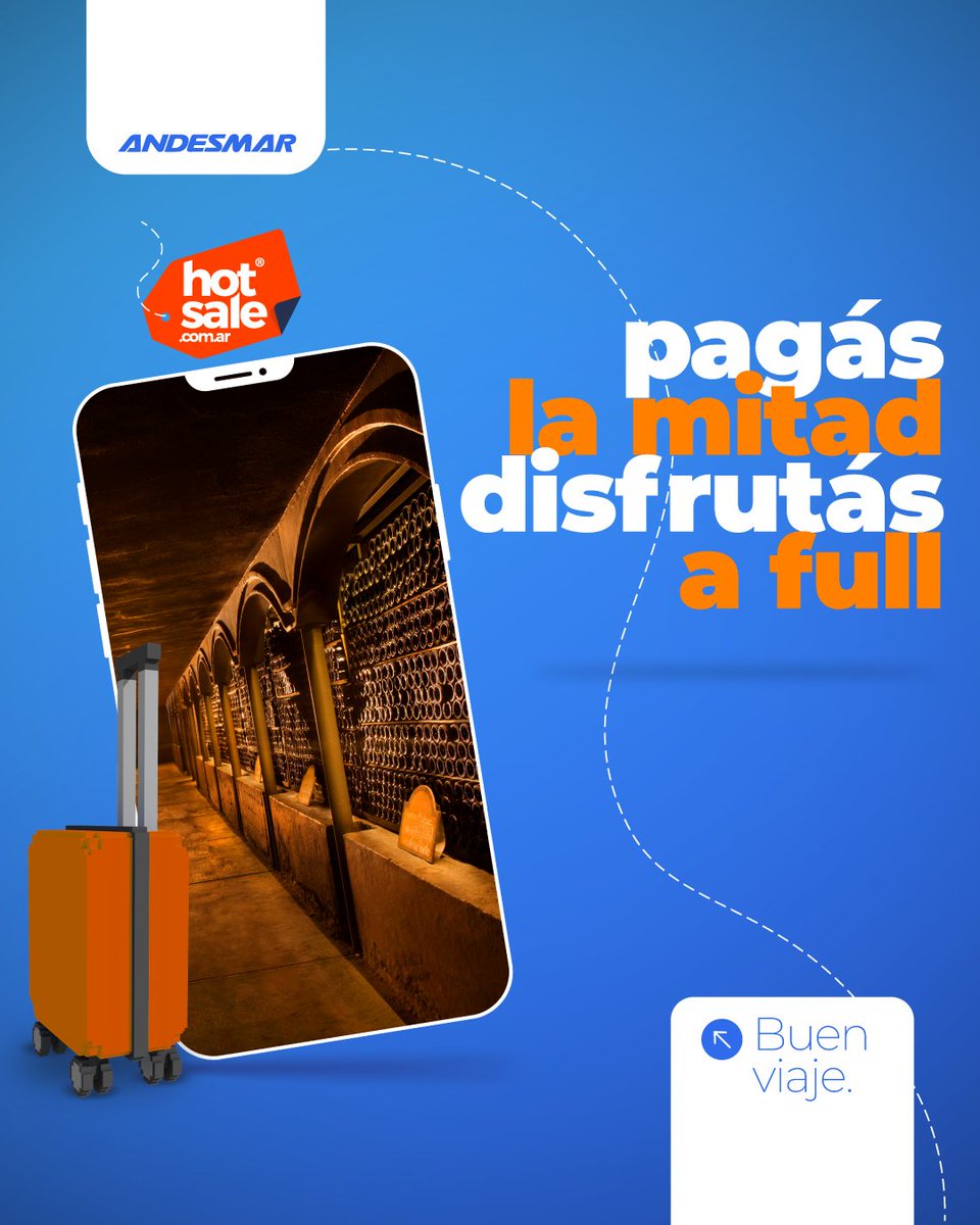 🔥🚌 ¡Llegó el Hot Sale viajero de Andesmar!
Viajá por Argentina pagando la mitad 🇦🇷

👩‍💻 Comprá tus pasajes online del 12 al 14 de mayo en andesmar.com y elegí tu destino con 50% de descuento.

#Andesmar #BuenViaje #Turismo #HotSale #Promos #PromoViaje