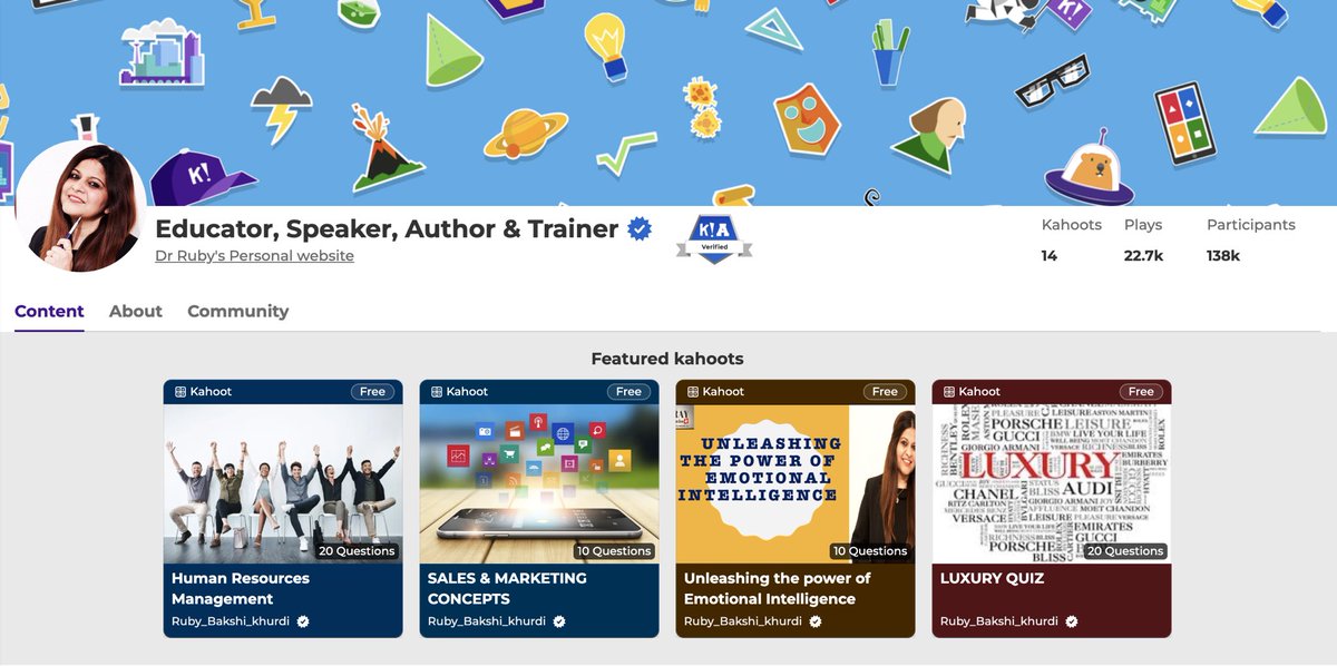 ruby_bakshi's tweet image. Kahoot COMMUNITY AWARD 🎖️
Proud to receive the #topteacher appreciation award ! Knowing my #quizzes are being played and enjoyed by learners of all ages around the globe is incredibly rewarding.  
#EdTech #GamifiedLearning #KahootProfessor #rubybakshikhurdi #VerifiedEducator