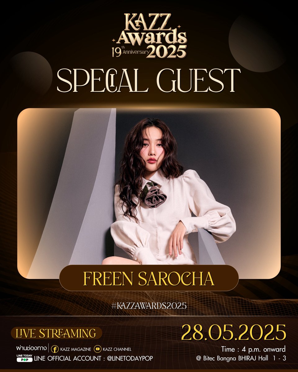 Kazzmagazine's tweet image. ✨ #KAZZAWARDS2025 ✨

สายลมที่เตรียมพัดความสวยเข้างาน! เตรียมพบกับพี่ลมจากบ้านวาทินวณิช ‘ฟรีน สโรชา’ ในงานประกาศรางวัล KAZZ AWARDS 2025 🩵

วันที่ 28 พฤษภาคม 2568
@ BITEC BANGNA

#KAZZMAGAZINE #srchafreen