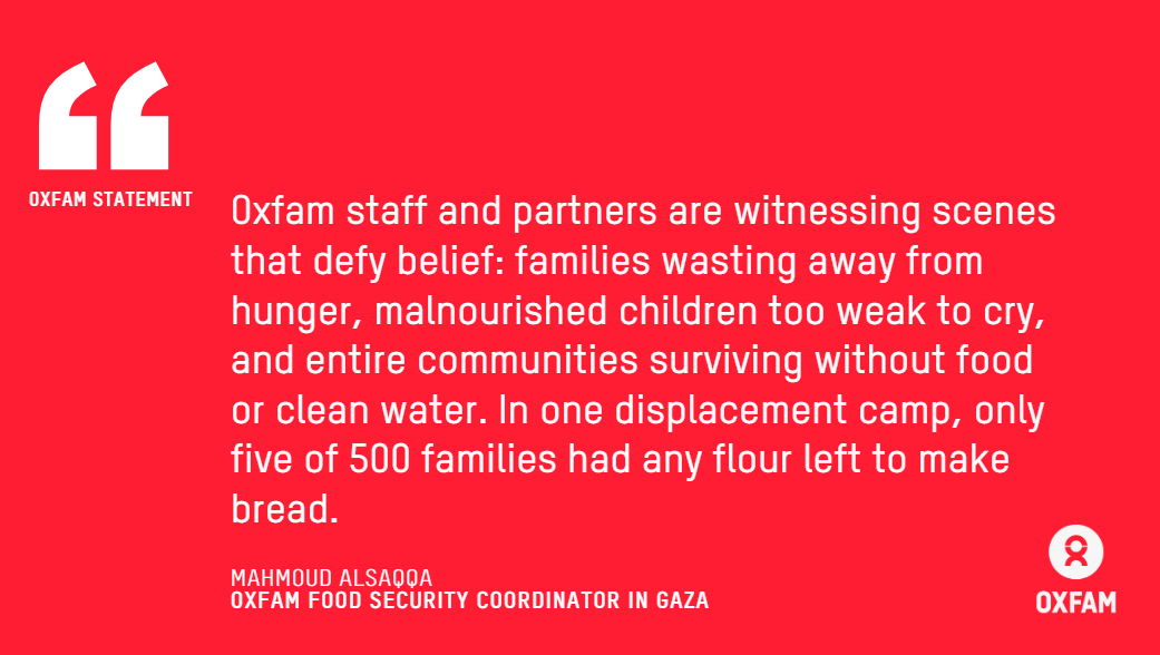 Oxfam International Media Team (@newsfromoxfam) on Twitter photo REACTION: The <a href="/theIPCinfo/">The Integrated Food Security Phase Classification</a> finds the risk of famine "increasingly likely" in #Gaza.
Gaza’s starvation is not incidental—it is deliberate, entirely engineered, and has now created the largest population facing starvation in the world.
👉Our full reaction oxf.am/3SwvfDr REACTION: The <a href="/theIPCinfo/">The Integrated Food Security Phase Classification</a> finds the risk of famine "increasingly likely" in #Gaza.
Gaza’s starvation is not incidental—it is deliberate, entirely engineered, and has now created the largest population facing starvation in the world.
👉Our full reaction oxf.am/3SwvfDr