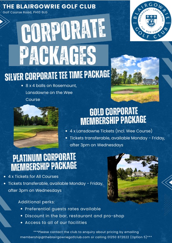 Perthshire Chamber (@chamberperth) on Twitter photo Exclusive M2M offers on Corporate Packages at theĀ Blairgowrie Golf Club:
Ā£75 Clubhouse credit for the silver package
Ā£100 Clubhouse credit for the Gold Package
Ā£150 Clubhouse credit for the Platinum package
Email: membership@theblairgowriegolfclub.co.uk Exclusive M2M offers on Corporate Packages at theĀ Blairgowrie Golf Club:
Ā£75 Clubhouse credit for the silver package
Ā£100 Clubhouse credit for the Gold Package
Ā£150 Clubhouse credit for the Platinum package
Email: membership@theblairgowriegolfclub.co.uk