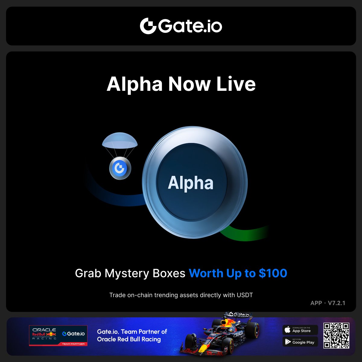 LksCrypto_'s tweet image. Gate.io Alpha lançado com grandes atualizações! Nova era de trading CEX+DEX: rápido, simples e seguro. Faça seu primeiro trade ≥100 USDT e ganhe uma Mystery Box de até $100!  #GateioAlpha