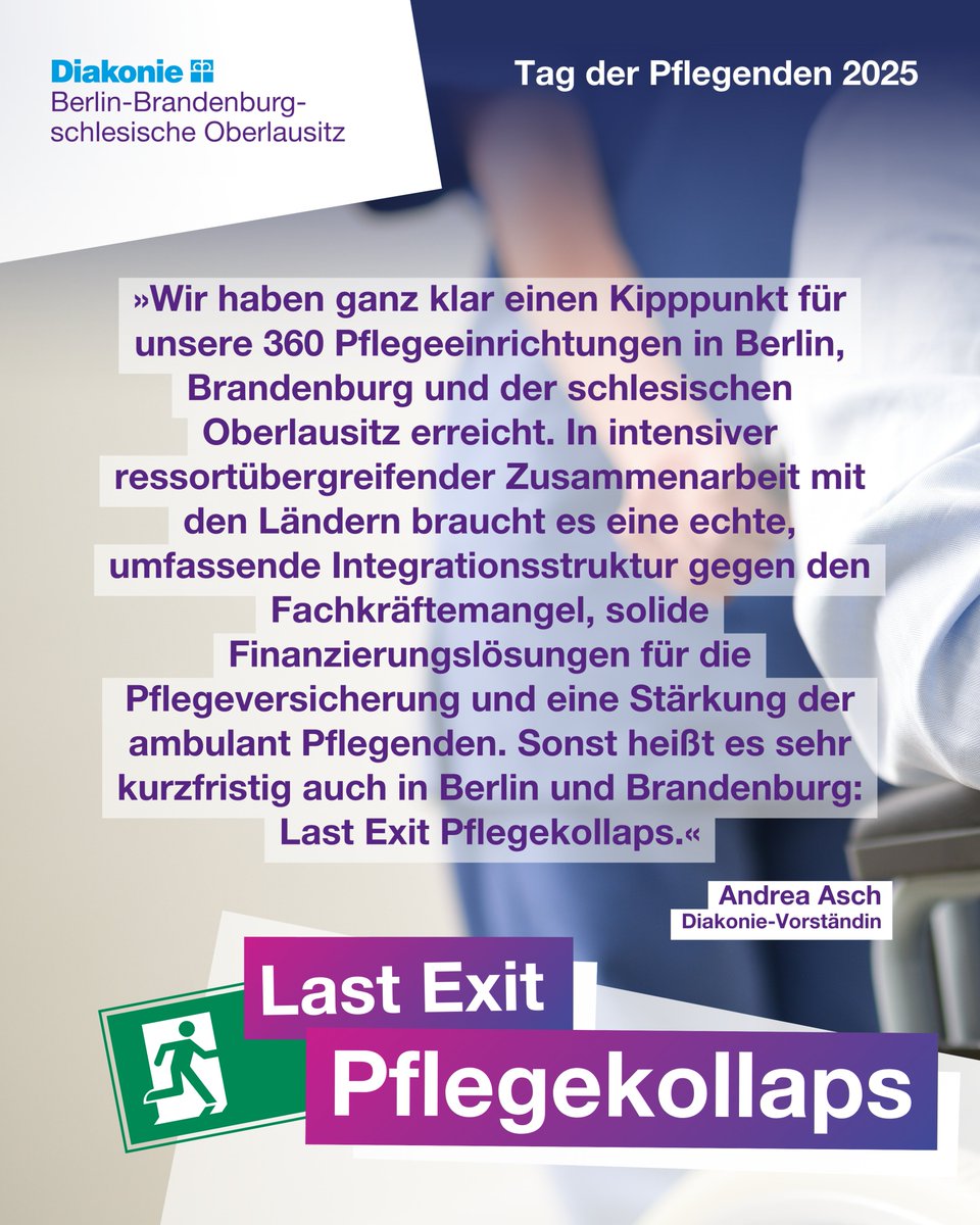 DiakonieBerlinBrandenburg (@diakonieberlin) on Twitter photo Wir erwarten von der neuen Regierung einen sachlichen Pragmatismus für die #Pflege in Berlin, Brandenburg und der schlesischen Oberlausitz. Jetzt heißt es: Ideologie aus, Umsetzung ein. Zu unserem vollständigen Statement zum #TagderPflegenden: diakonie-portal.de
<a href="/ninawarken/">Nina Warken</a> Wir erwarten von der neuen Regierung einen sachlichen Pragmatismus für die #Pflege in Berlin, Brandenburg und der schlesischen Oberlausitz. Jetzt heißt es: Ideologie aus, Umsetzung ein. Zu unserem vollständigen Statement zum #TagderPflegenden: diakonie-portal.de
<a href="/ninawarken/">Nina Warken</a>