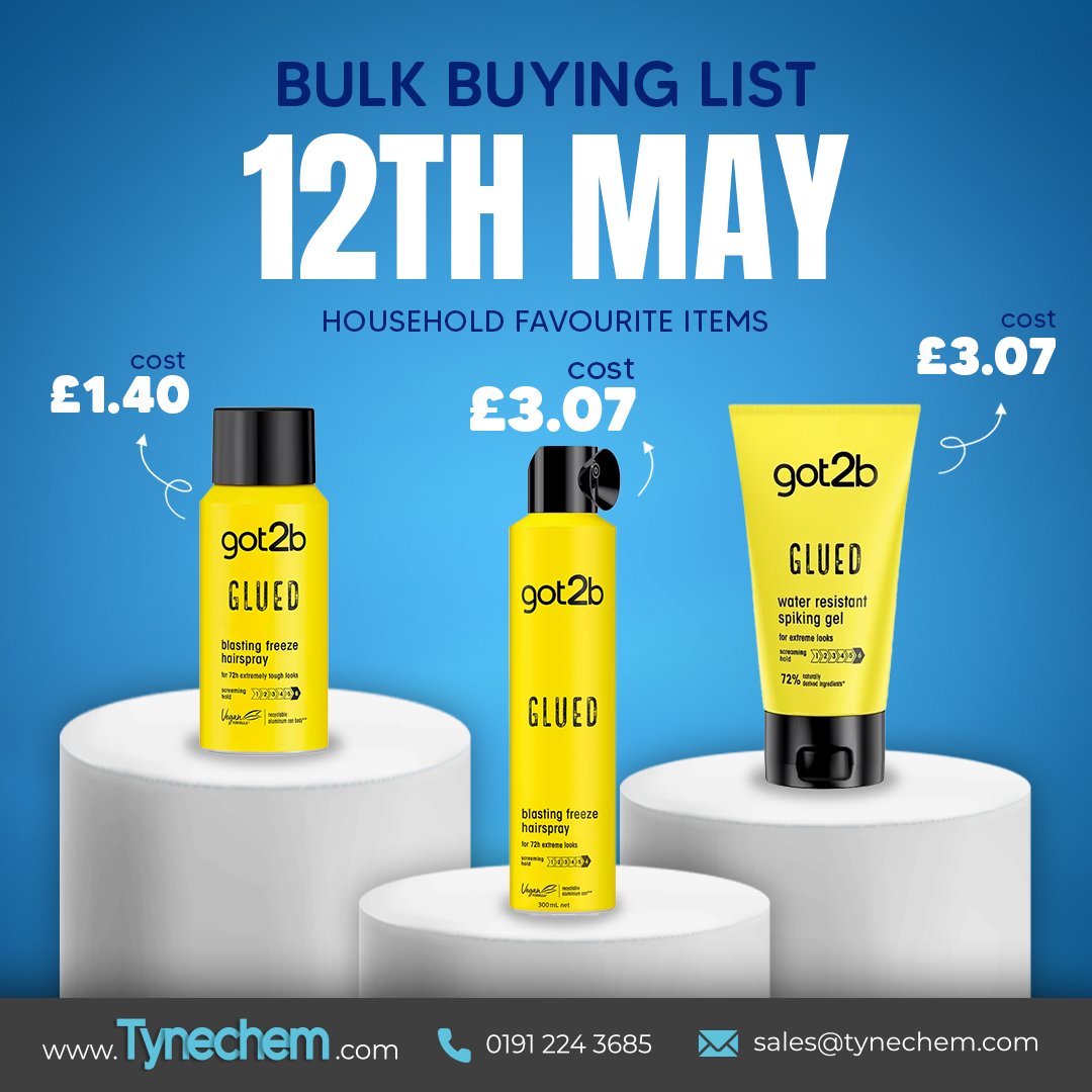 🛒 Tynechem’s May Bulk Buying List is out now!

Check out the got2b range below — perfect for pharmacies &amp; shops looking to restock.

📥 Download the full list and get your orders in today!
tynechem.com/wp-content/upl…

#Tynechem #got2b #Wholesale #PharmacySupplies #RetailStock