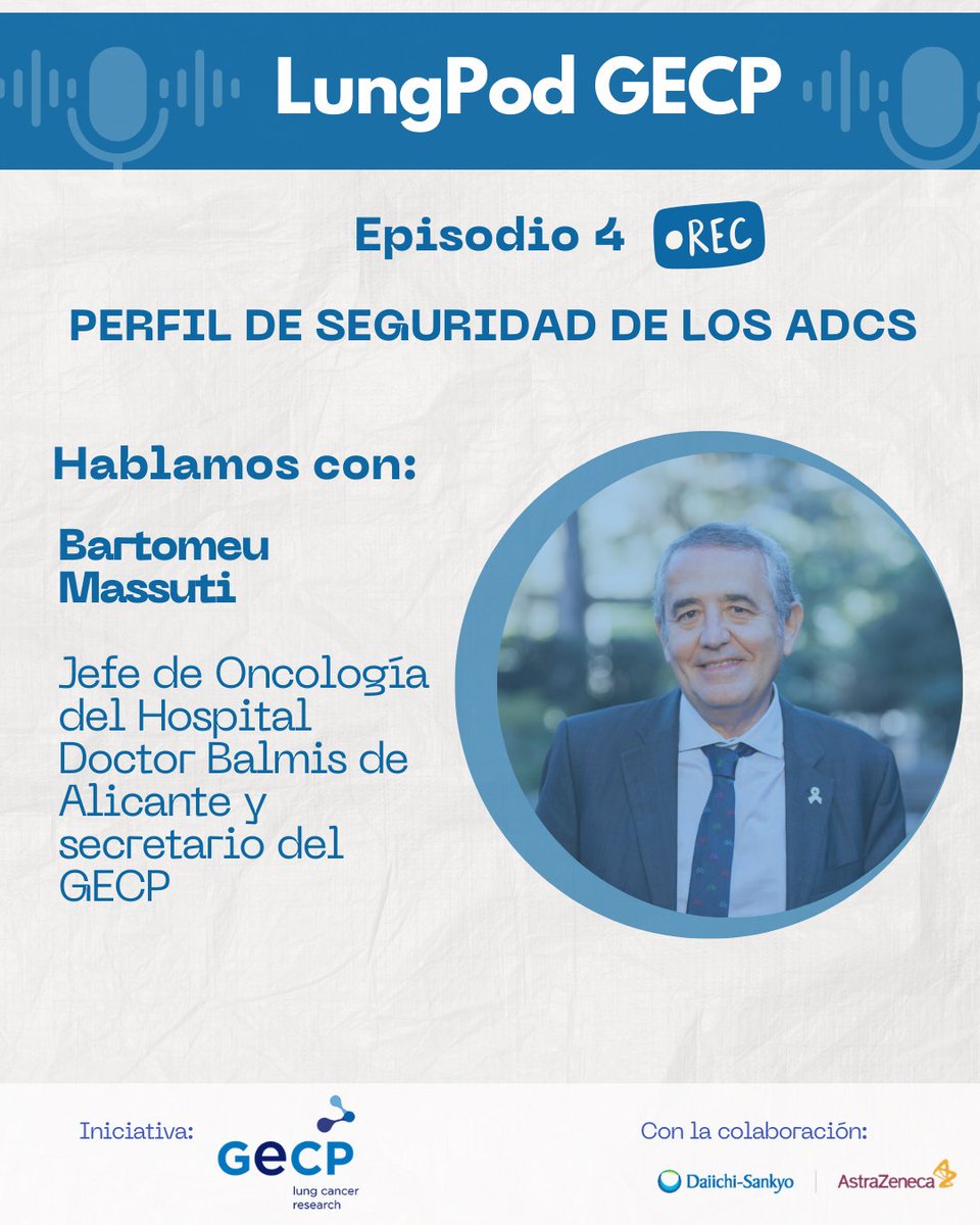 Grupo Español de Cáncer de Pulmón (@gecp_org) on Twitter photo ⭕Nuevo podcast del GECP alianza <a href="/AstraZenecaES/">AstraZeneca España</a> <a href="/DaiichiSankyoES/">Daiichi Sankyo España</a> sobre ADCs : "LungPod" ➡️ Hablamos con <a href="/bmassutis/">Bartomeu Massuti</a> , secretario del GECP sobre 🔊 " Perfil de seguridad de los ADC". 🔊➡gecp.org/episodio-4-per… ⭕Nuevo podcast del GECP alianza <a href="/AstraZenecaES/">AstraZeneca España</a> <a href="/DaiichiSankyoES/">Daiichi Sankyo España</a> sobre ADCs : "LungPod" ➡️ Hablamos con <a href="/bmassutis/">Bartomeu Massuti</a> , secretario del GECP sobre 🔊 " Perfil de seguridad de los ADC". 🔊➡gecp.org/episodio-4-per…