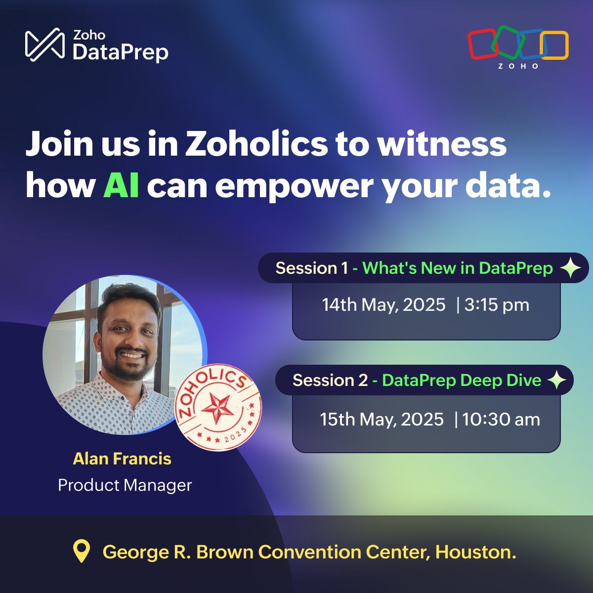 zohodataprep's tweet image. 📣 We have insightful sessions on AI to help businesses gain more from their data! #ZoholicsUSA2025 😉
Have you blocked your tickets yet? 🔗 Register Now - zurl.co/GT1If
See you there! 🤝🏻
#ZoholicsUSA #ZohoEvent #ZohoDataPrep