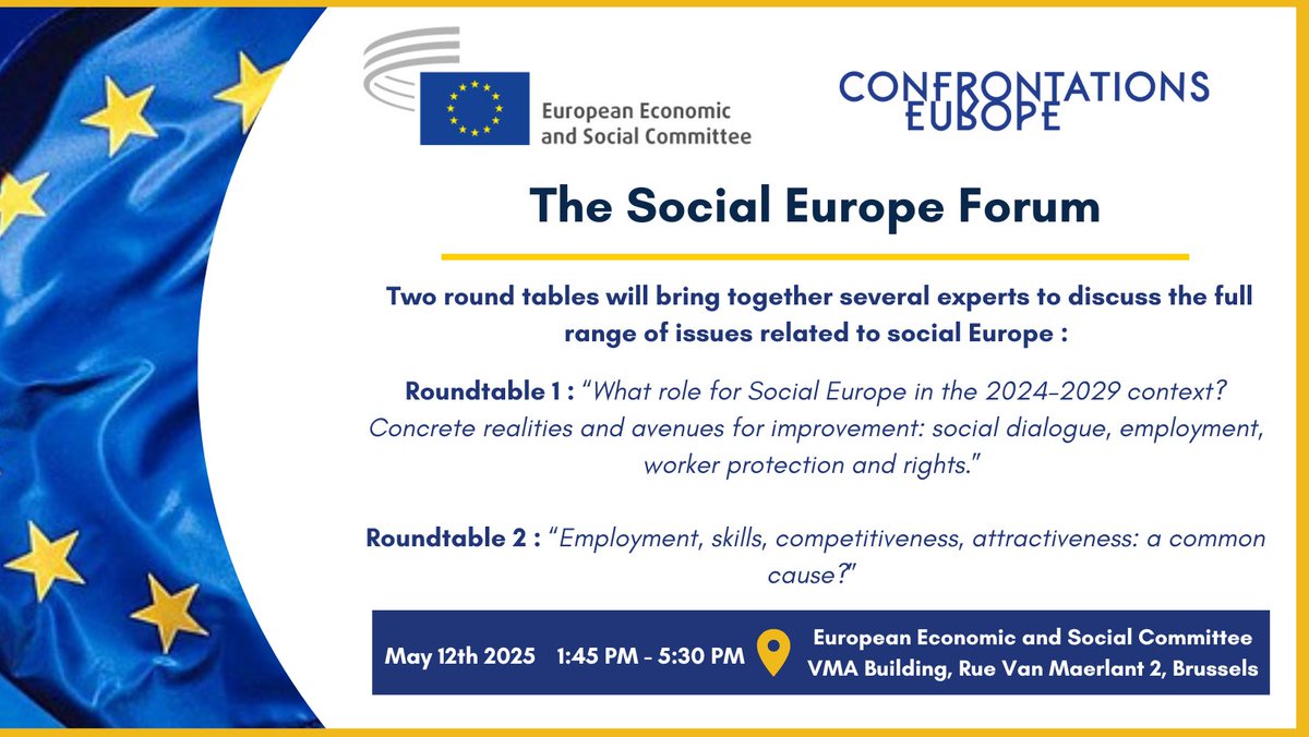 🚨 Suivez les Assises de l’Europe sociale aujourd'hui de 13h45 à 17h30 en direct depuis <a href="/EU_EESC/">European Economic and Social Committee</a> !

🎥 Diffusion en direct : lnkd.in/epFk_t-B

📌 Retrouvez ici un thread en temps réel avec les déclarations marquantes des intervenants tout au long de la conférence 👇