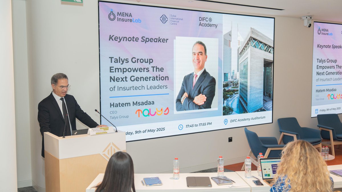 talys_digital's tweet photo. Throwback to the MENA INSURELAB launch at DIFC Academy, Dubai! 
Honored to see our CEO, Mr. Hatem Msadaa, deliver the keynote as we join this strategic initiative to drive insurance innovation across the region.

 #TALYSGROUP #MENAInsurelab #InsurTech https://t.co/m5MTrx5Gw3