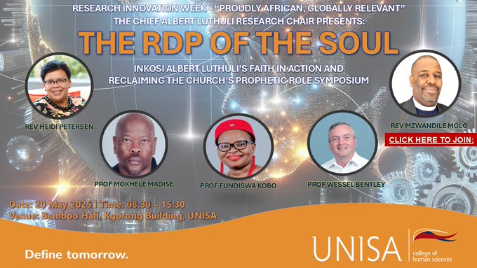 Unisa Chief Albert Luthuli Research Chair (@luthuliresearch) on Twitter photo 📢 Join us for an insightful symposium on : The RDP Of The Soul hosted by Chief Albert Luthuli Research Chair <a href="/PulengSegalo/">Puleng Segalo</a> .You are welcome to attend and engage in meaningful discussions. Don't miss out on this opportunity to learn and connect!
#Academic #Learning #Networking 📢 Join us for an insightful symposium on : The RDP Of The Soul hosted by Chief Albert Luthuli Research Chair <a href="/PulengSegalo/">Puleng Segalo</a> .You are welcome to attend and engage in meaningful discussions. Don't miss out on this opportunity to learn and connect!
#Academic #Learning #Networking