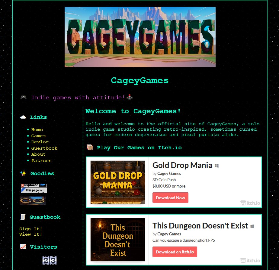 CageyGames's tweet photo. Created a retro Nekoweb page. I'm super impressed on how cool Nekoweb is. Check out my new page and attempt of marketing. #gamedev #indiegames #retroweb https://t.co/WMlUiGFS2k https://t.co/K9M3z8E9dj