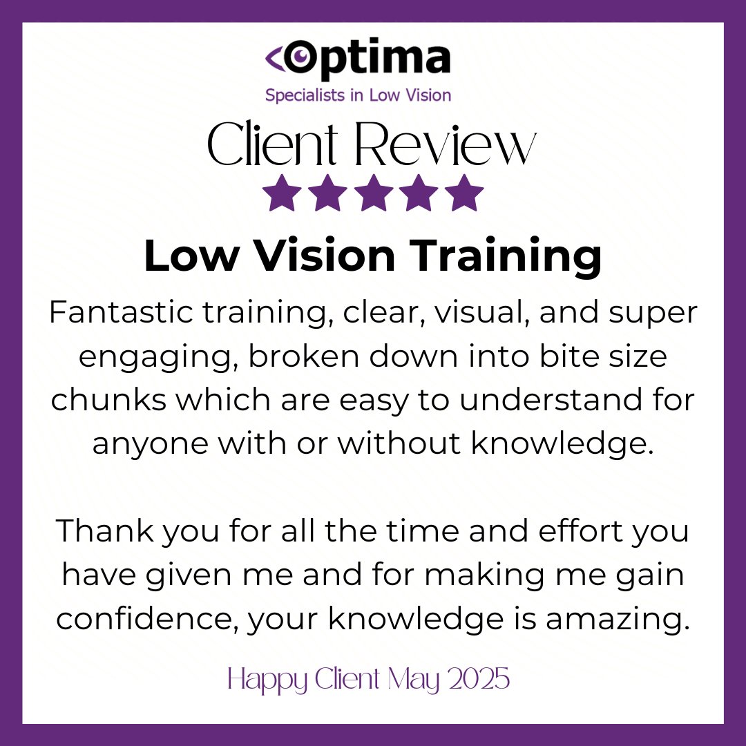 OptimaLowVision's tweet image. Huge thanks to Lisa from the Isle of Wight NHS Trust for the fantastic feedback on our Low Vision Training! It was a pleasure welcoming you to our Totnes office last week – we're so glad you found the session valuable! #lowvisiontraining #lowvision