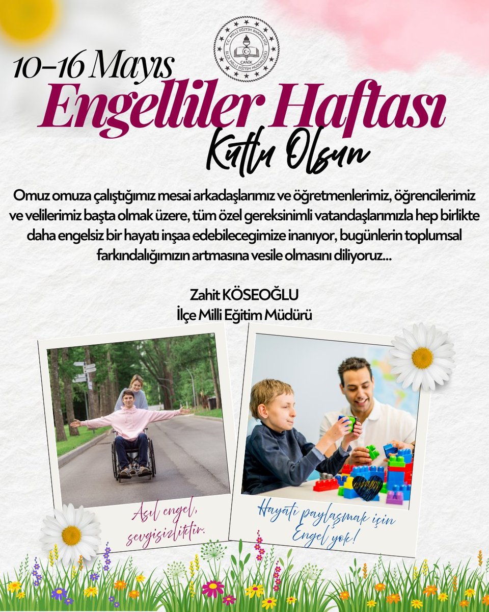 ✨Omuz omuza çalıştığımız mesai arkadaşlarımız ve öğretmenlerimiz, öğrenci ve velilerimiz başta olmak üzere, tüm özel gereksinimli vatandaşlarımızla birlikte daha engelsiz bir hayatı inşa edebilecegimize inanıyor, toplumsal farkındalığımızın artmasını diliyoruz... <a href="/zahit5599/">Zahit Köseoğlu</a>