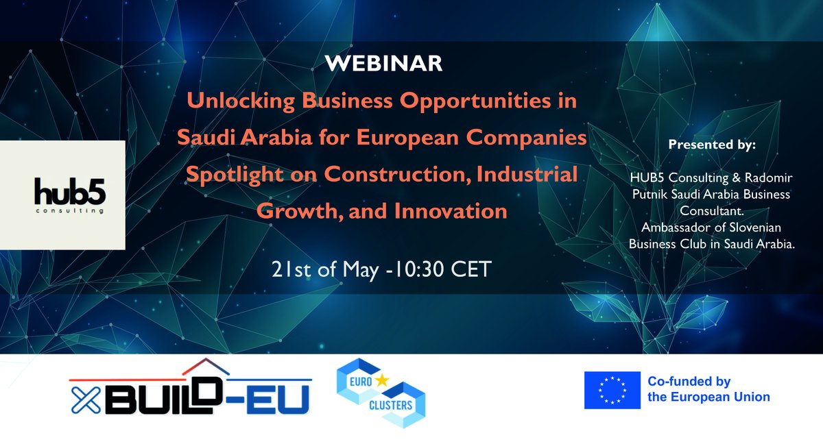 xBUILD-EU Eurocluster (@xbuild_eu) on Twitter photo ๐ Unlocking Business Opportunities in Saudi Arabia
๐ Register here: events.teams.microsoft.com/event/91c0bd2fโฆ
๐
Date: 21st of May
โฐTime: 10:30 CET
<a href="/EU_HaDEA/">HaDEA</a> <a href="/Clusters_EU/">European Cluster Collaboration Platform (ECCP)</a> <a href="/EEN_EU/">Enterprise Europe Network ๐ช๐บ</a> ๐ Unlocking Business Opportunities in Saudi Arabia
๐ Register here: events.teams.microsoft.com/event/91c0bd2fโฆ
๐
Date: 21st of May
โฐTime: 10:30 CET
<a href="/EU_HaDEA/">HaDEA</a> <a href="/Clusters_EU/">European Cluster Collaboration Platform (ECCP)</a> <a href="/EEN_EU/">Enterprise Europe Network ๐ช๐บ</a>