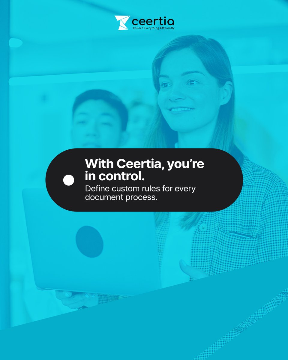 ceertia's tweet photo. With Ceertia, you’re in control. 

Set specific rules and criteria for document verification, tailored to meet your business’s unique needs. 

🔗  Visit https://t.co/HTlfQ6Kklj for more!

#businesssolutions #corporatecontrol #processoptimization https://t.co/YzNBHZL6GU