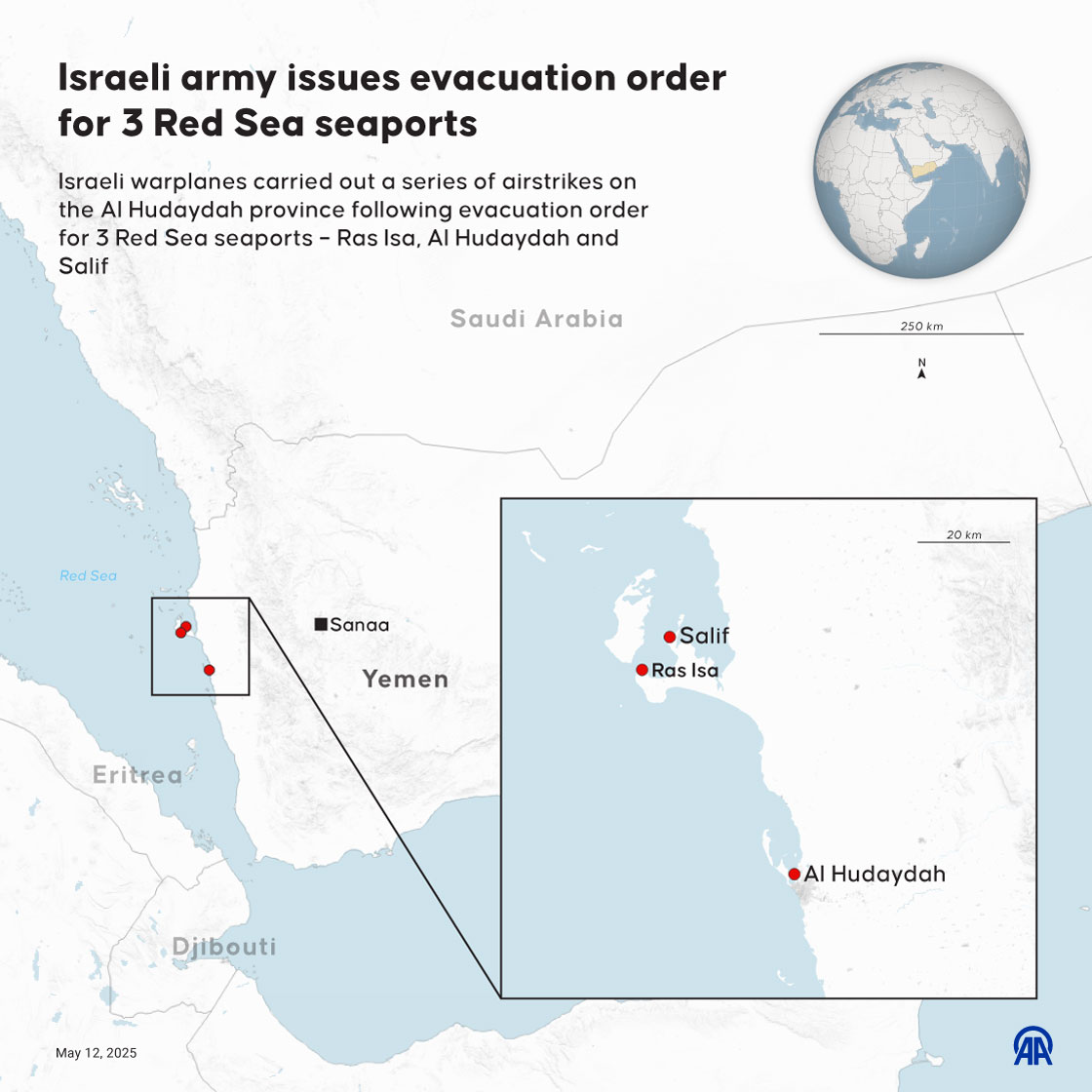 🔴  Houthis say Israeli airstrikes hit Yemen’s Al Hudaydah 

✈️  Israeli warplanes conducted airstrikes on Al Hudaydah province following evacuation orders for three Red Sea seaports: Ras Isa, Al Hudaydah, and Salif v.aa.com.tr/3564122