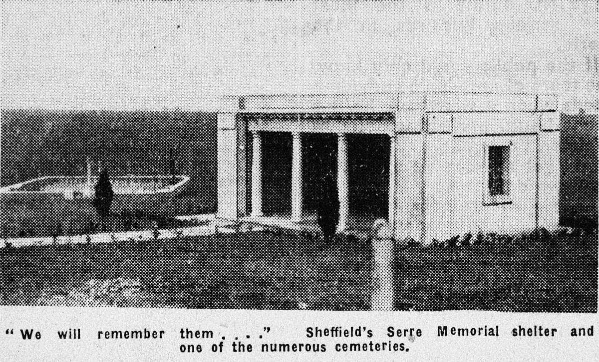 The original shelter at Sheffield Memorial Park #Serre with Railway Hollow cemetery in the background. From the Sheffield Daily Telegraph and Star of 1 July 1937.