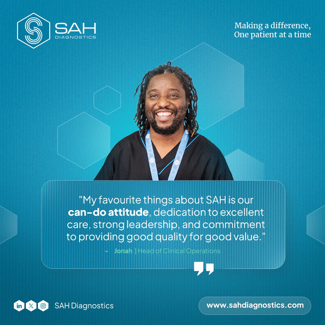 SAH delivers high quality diagnostics to our patients.

“My favourite thing about SAH is the effort we show to diagnose patients quickly”

Learn more at: Learn more at: sahdiagnostics.com/services/

#SAH #OnePatientAtAtime