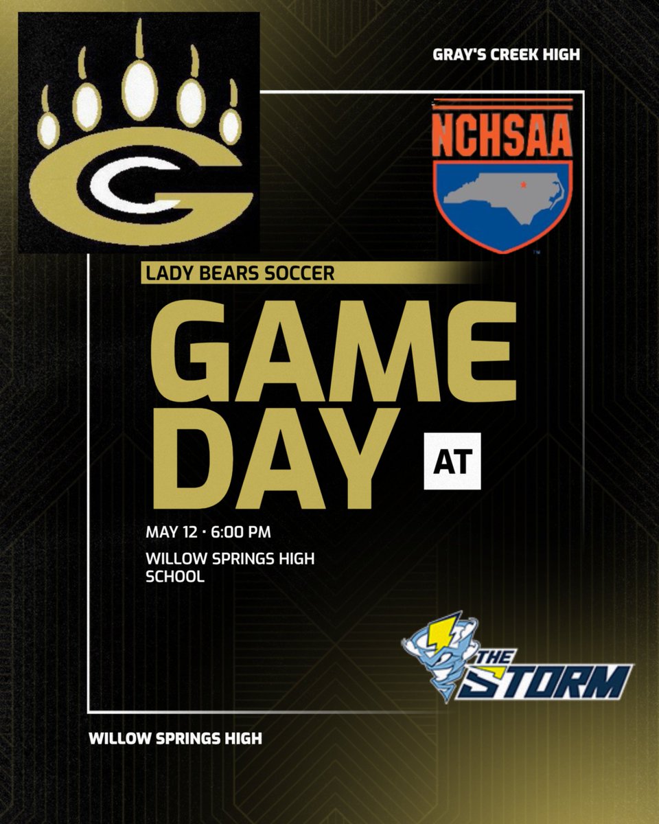 GOOD LUCK TO THE LADY BEARS SOCCER TEAM AS THEY TRAVEL TO TAKE ON WILLOW SPRINGS IN THE FIRST ROUND OF THE NCHSAA PLAYOFFS.