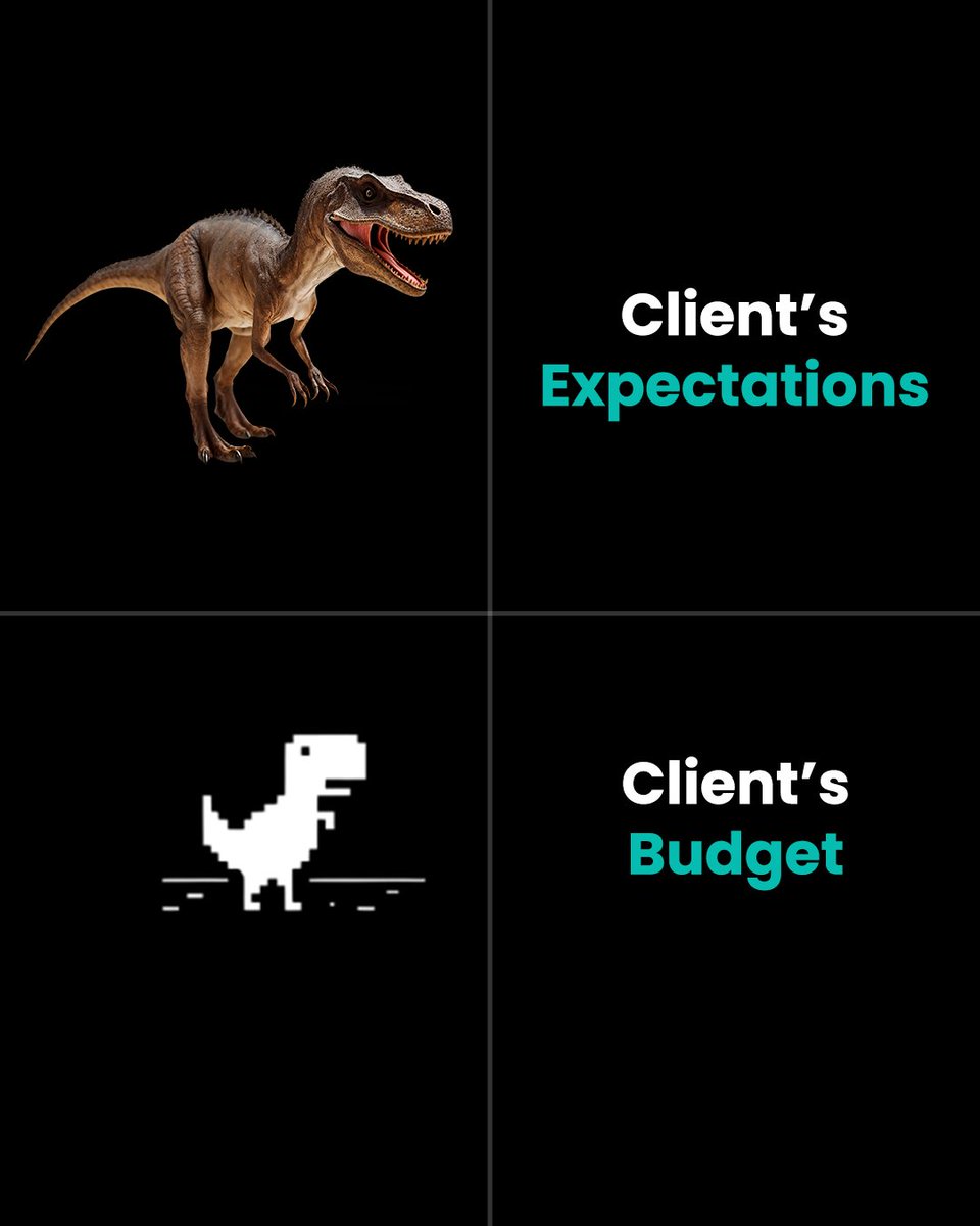 Digitalhouseae's tweet image. Client: &quot;I want something massive, fierce, and game-changing.&quot;
Also client: has a Wi-Fi bundle budget 🦖📶

#ClientLogic #ExpectationVsReality #BudgetTalks #FunnyMarketing #DigitalHouseUAE