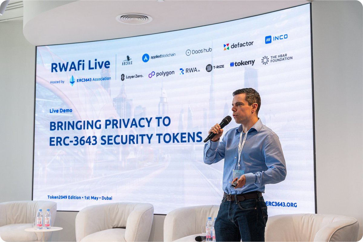 At <a href="/token2049/">TOKEN2049</a>, we co-hosted RWAfi Live with partners incl. @ERC3643, <a href="/TokenySolutions/">Tokeny</a>, <a href="/ArchaxEx/">Archax</a>, <a href="/0xPolygon/">Polygon</a>

<a href="/AndyAppBlock/">Andy Campbell @AppBlockchain</a> demoed Silent Data - privacy in Solidity, no token mods, no zk tools. Just smart contracts.

🎥 tinyurl.com/42v9nkys
🔎 tinyurl.com/2vc2hytk

#Level39