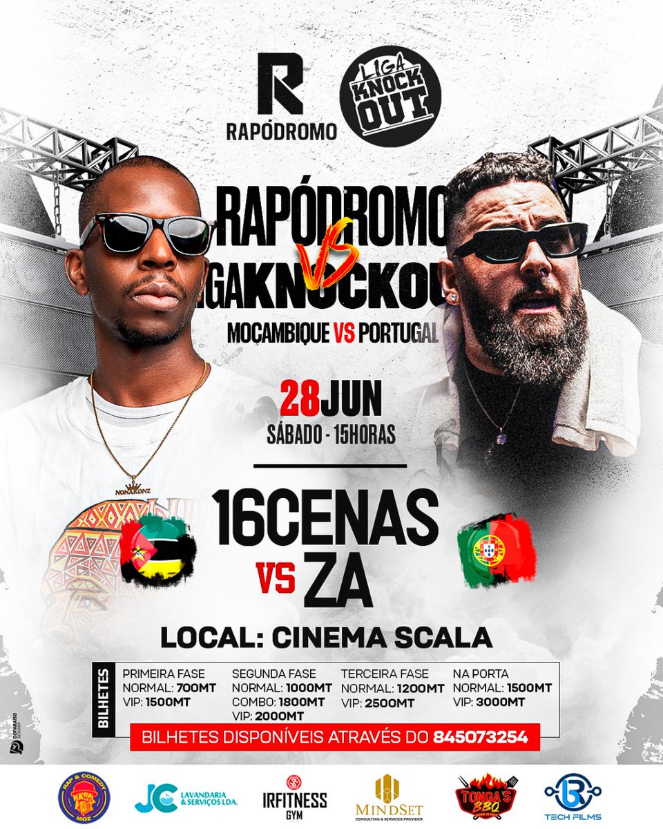 16Cenas 🇲🇿VS🇵🇹 ZA
Mz🇲🇿VS🇵🇹PT
Dia 28 de Junho no cinema Scala ✅️às 15h
Bilhetes disponíveis através do ☎️845073254