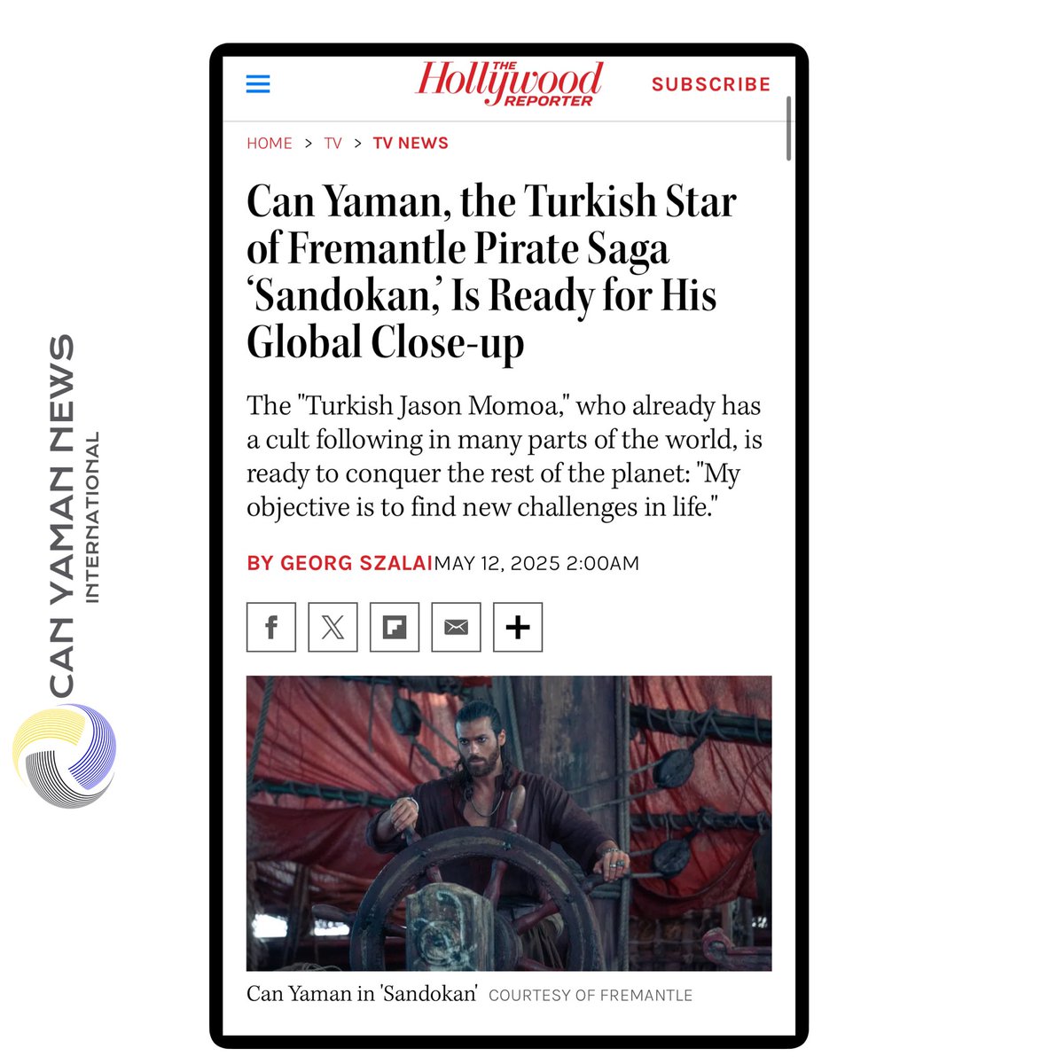 🇺🇸 🗞️ | Hollywood Reporter - #CanYaman, the Turkish Star of Fremantle’s Pirate Saga #Sandokan is ready for his global close-up.

And Jens Richter, CEO, commercial and international, at Fremantle, says: #Sandokan is not just a story about pirates, or about history, or adventures