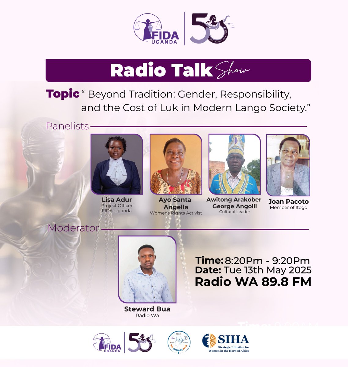 FIDA_Uganda's tweet photo. When a father refuses to pay Luk in Lira, he walks away from responsibility, but when the daughter succeeds, he returns for the reward. Is this culture or convenience?
Join us as we unpack the deeper meaning behind the Luk custom, the price of identity, justice, and gender roles in modern Lango society. Who really bears the cost? 

🗓️ Tue 13th May 2025
⏰ 8:20 PM - 9:20 PM
📻 @RadioWaFm 
Supported by @wecannotwait, @Sihanet 
#WCWProject