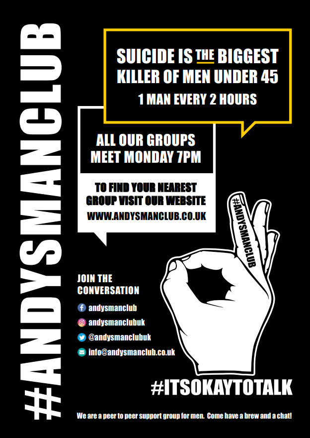 MFT Employee Health and Wellbeing Service (@ehwmft) on Twitter photo Every week men across the UK meet in person and online to support each other and remind each other that #ITSOKAYTOTALK.
<a href="/andysmanclubuk/">#ANDYSMANCLUB</a> are there for you if you are struggling or just need a chat!
Visit andysmanclub.co.uk to find out more and your nearest group Every week men across the UK meet in person and online to support each other and remind each other that #ITSOKAYTOTALK.
<a href="/andysmanclubuk/">#ANDYSMANCLUB</a> are there for you if you are struggling or just need a chat!
Visit andysmanclub.co.uk to find out more and your nearest group