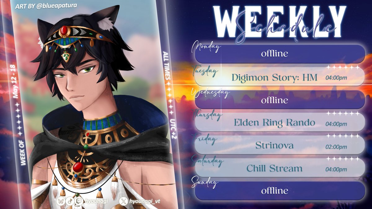 hyounagi_vt's tweet image. ✨Wochenplan✨

Dienstag ➼ #DigimonStory: #CyberSleuth #HackersMemory 
Donnerstag ➼ #ELDENRING Randomizer 
Freitag ➼ #Strinova Community Day
Samstag ➼ #StarRail Story

#GerVTuber #Vtuber #VtuberUprisings #TwitchDE #twitchaffiliate