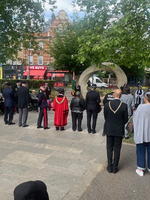 After the flag raising at Islington Town Hall there was a short service on Islington Green.